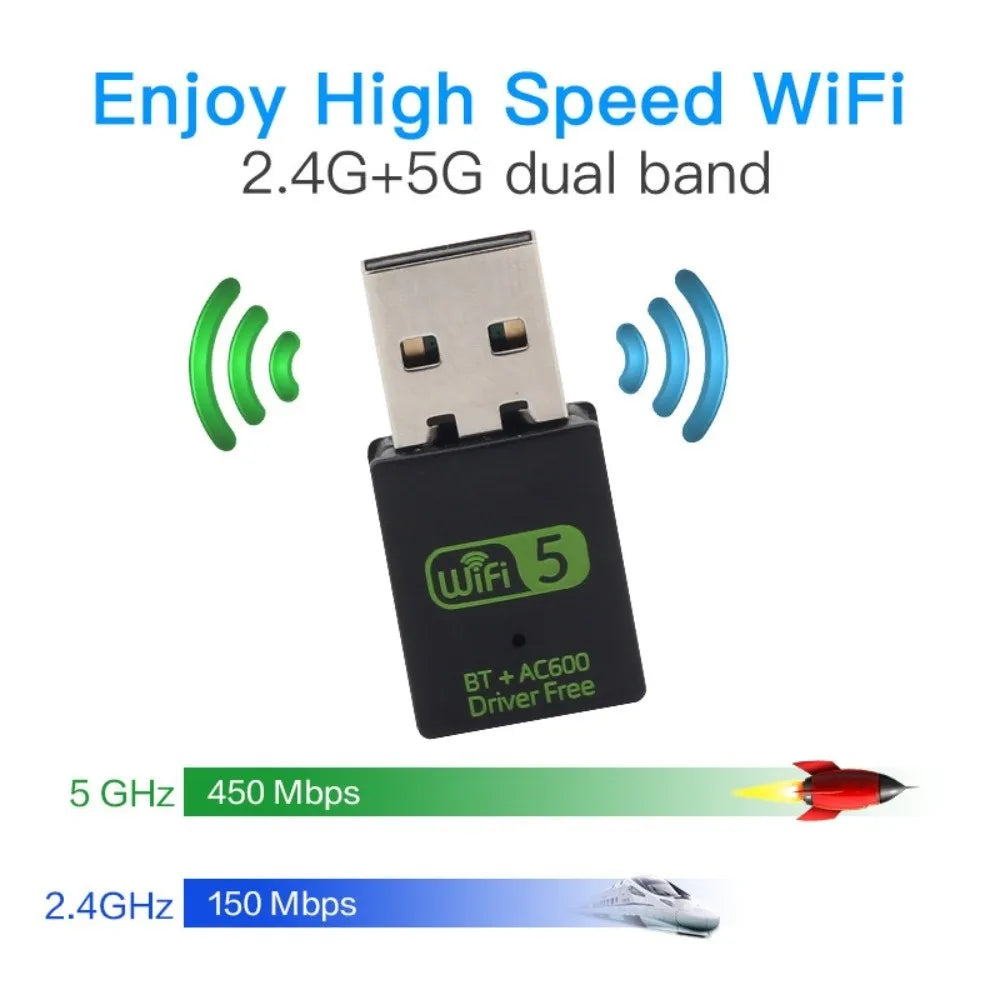 600Mbps Bluetooth 5.0 2 in1 Dongle Bluetooth USB2.0 Wifi Network Adapter Dual Band Free Driver Wireless Network Card Home Office
