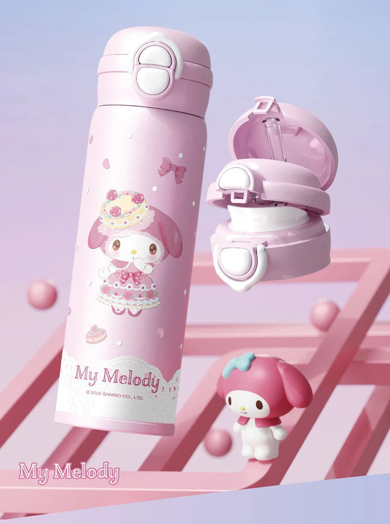 X&W Sanrio Thermal Cup Insulated Mug Kuromi Thermos Cups 316 Stainless Steel Double Drinking Straw Cup Portable Water Bottles