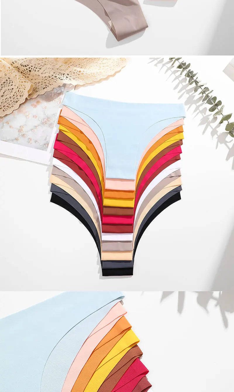 6Pcs/Set Low Waist Panties Plus Size Seamless Ice Silk Panty Sexy Girl Underwear Cotton Crotch Briefs Breathable Brazilian Pants
