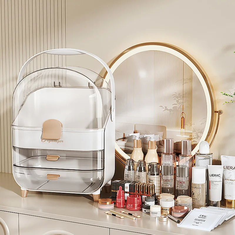 2026 Luxury Cosmetics Storage Box with High Quality and Large Capacity Dustproof Skincare Storage Display Stand Handheld