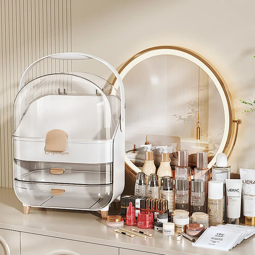 2026 Luxury Cosmetics Storage Box with High Quality and Large Capacity Dustproof Skincare Storage Display Stand Handheld