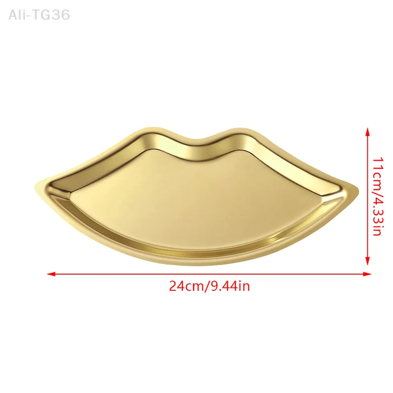 Lip Shaped Jewelry Tray Stainless Steel Metal Tray Female Jewelry Storage Tray Decorative  Home Cosmetics  xkdae