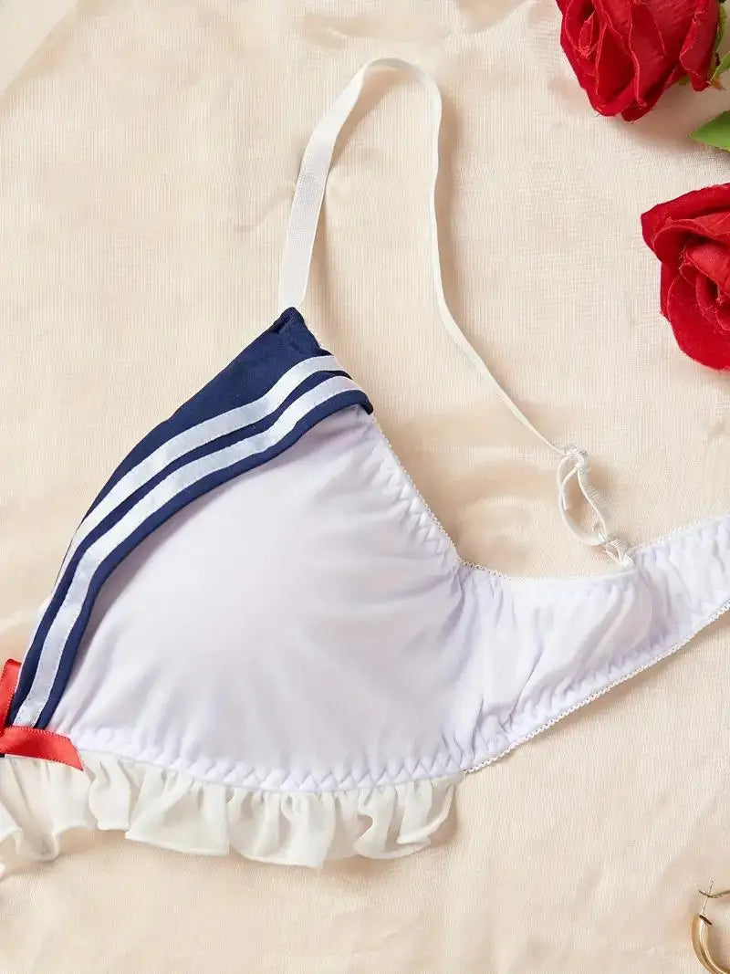 Erotic Sexy Student Uniform Bra And Panty Set Underwear Transparent Bra Exotic Sets Sexy Thong Woman Porn Lingerie Women Costume