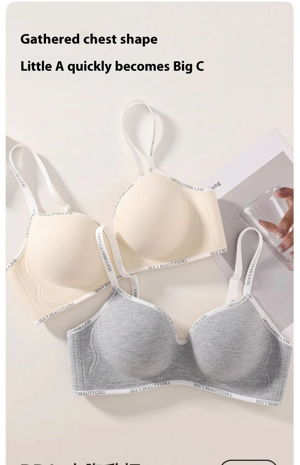 Lingerie Women Gathered Spring and Summer Non-marking Non-steel Ring Soft Support Anti-Sagging Bylift Letters Comfortable Bra