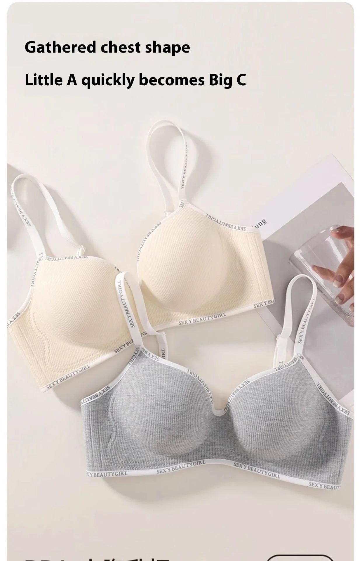 Lingerie Women Gathered Spring and Summer Non-marking Non-steel Ring Soft Support Anti-Sagging Bylift Letters Comfortable Bra