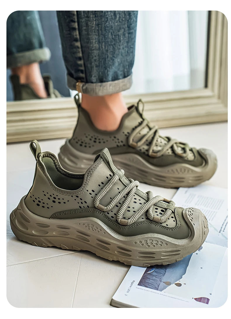 Spring Autumn New Mens Casual Shoes Fashion Anti Skid Wear Resistant Sports Sneakers Thick Sole Fashion Breathable Mesh Footwear