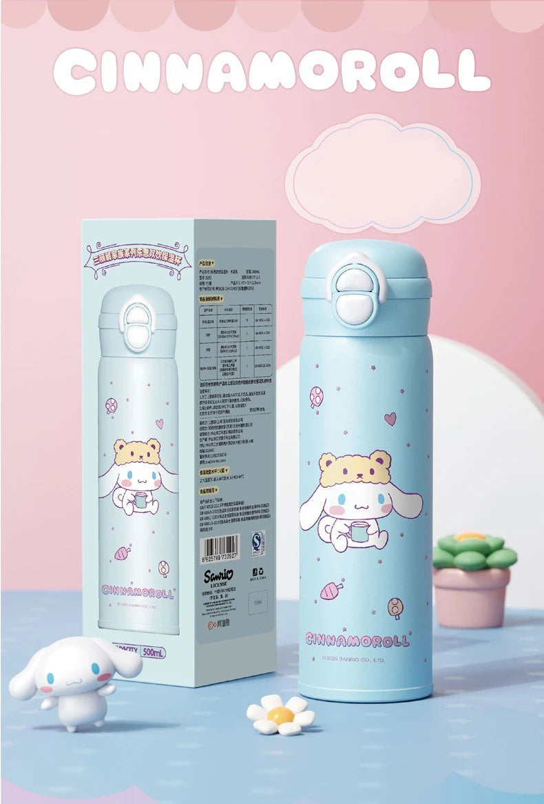 X&W Sanrio Thermal Cup Insulated Mug Kuromi Thermos Cups 316 Stainless Steel Double Drinking Straw Cup Portable Water Bottles