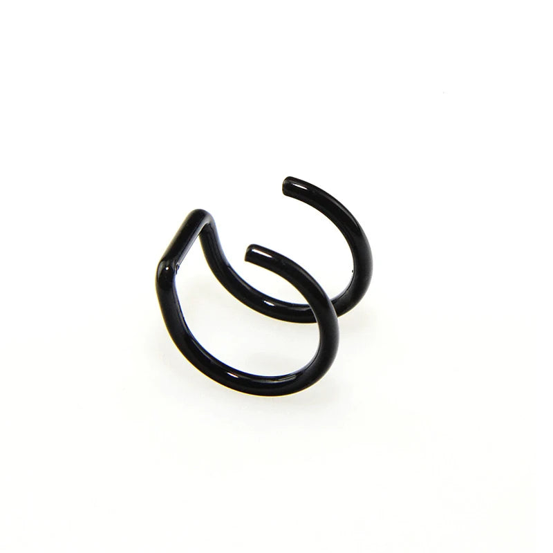 Punk Stainless Steel Black Non Pierced Lip Ring Hollow Double Layer Lip Cuff Faux Body Piercing Jewelry