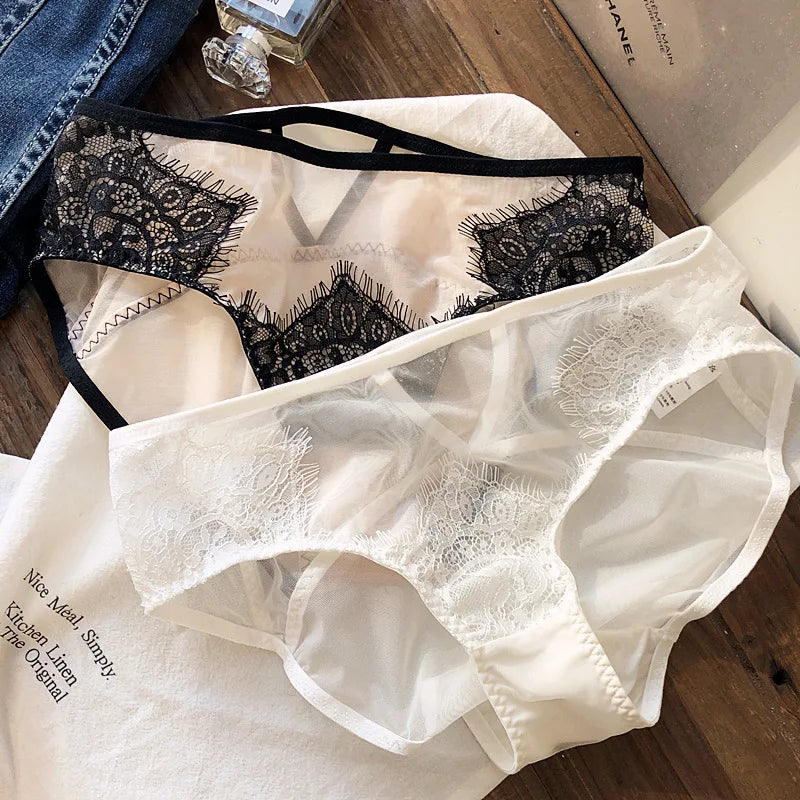 Sexy fishbone vest bra panty set eyelashes lace perspective soft steel ring anti-sagging underwear women bralette