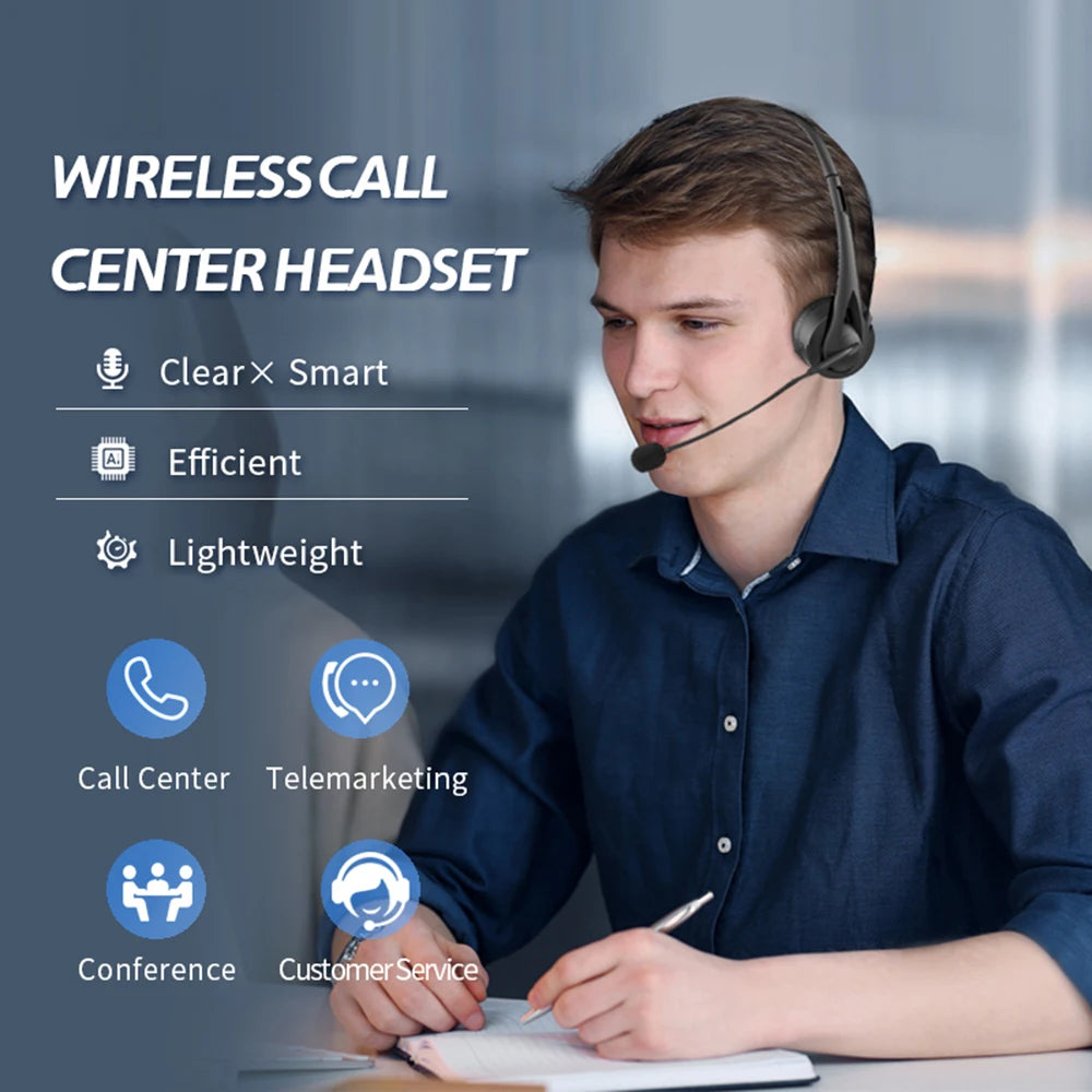 Bluetooth 5.3 Headphone With Mic Noise Reduction Hands-Free Call HiFi Lossless Wireless Headset For Call Center Office PC Laptop