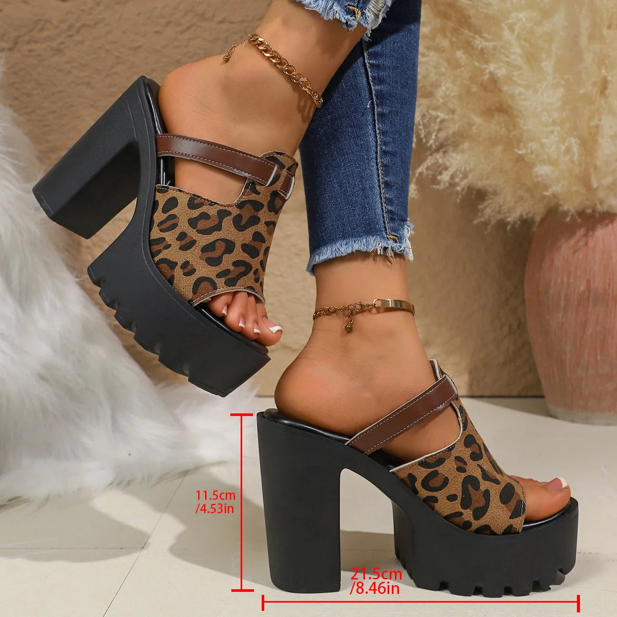 Round Toe Open Toe Slippers Sandals Platform Anti-Slip Wear-Resistant High Heels Women's Summer New Outside Chunky Heel Shoes