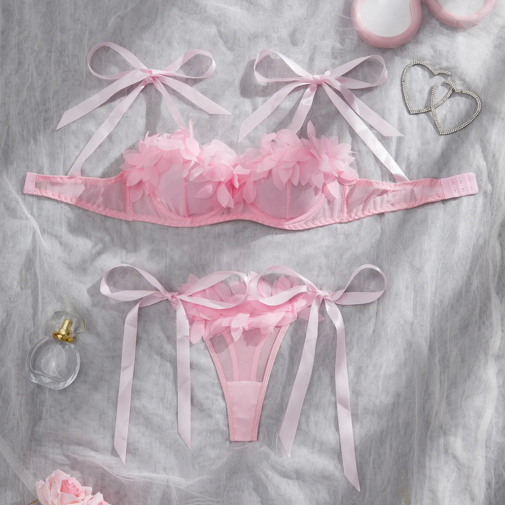 Adjustable Bra Set Girls Sexy Women Bralette Transparent Mesh Underwear Brassiere Thong Bras Lingerie Panties Sets