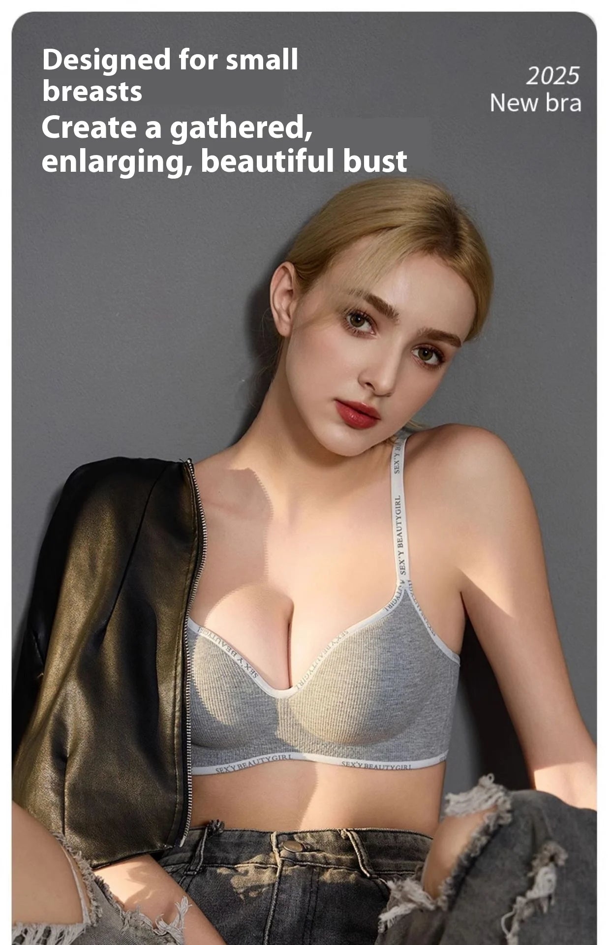 Lingerie Women Gathered Spring and Summer Non-marking Non-steel Ring Soft Support Anti-Sagging Bylift Letters Comfortable Bra