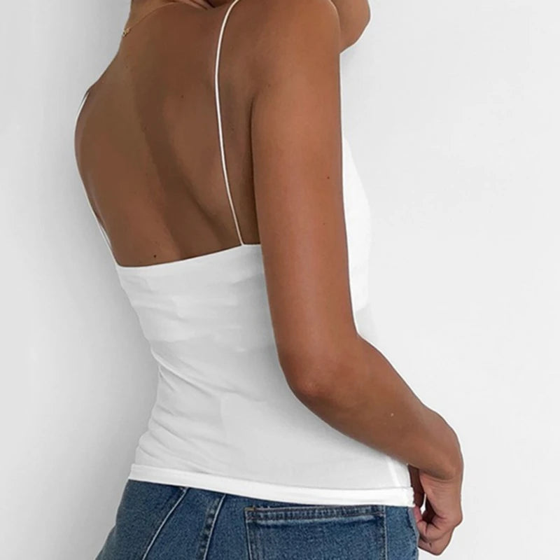 Summer Sexy Vest Women Thin V-neck Strap Camisole Top Solid Color Tank Tops Female Slim Fit Sleeveless For Ladies