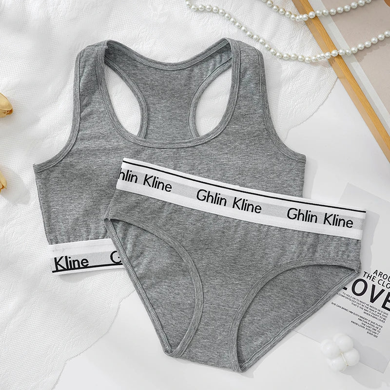 Fashion Women's Cotton Sports Tank Top And Underwear Set Girls' No Chest Mat Comfortable Breathable 2-Piece Ensemble
