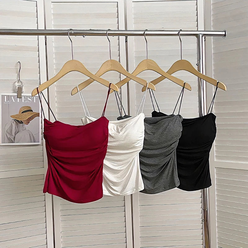 Top Sexy Summer Tank Top Women Spaghetti Strap Sleeveless Vest Camisole Party Bra Tops Club Outfits Skinny Black Crop Top