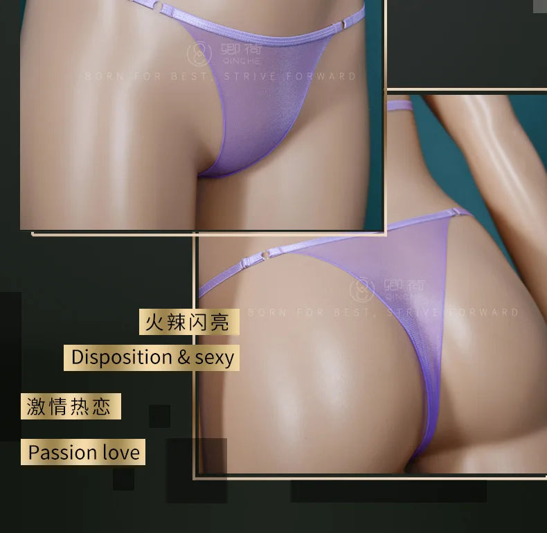 Sexy Women Bra Set Ultra-Thin Invisible Transparent Women's Lingerie Bra Panties Set Adjustable