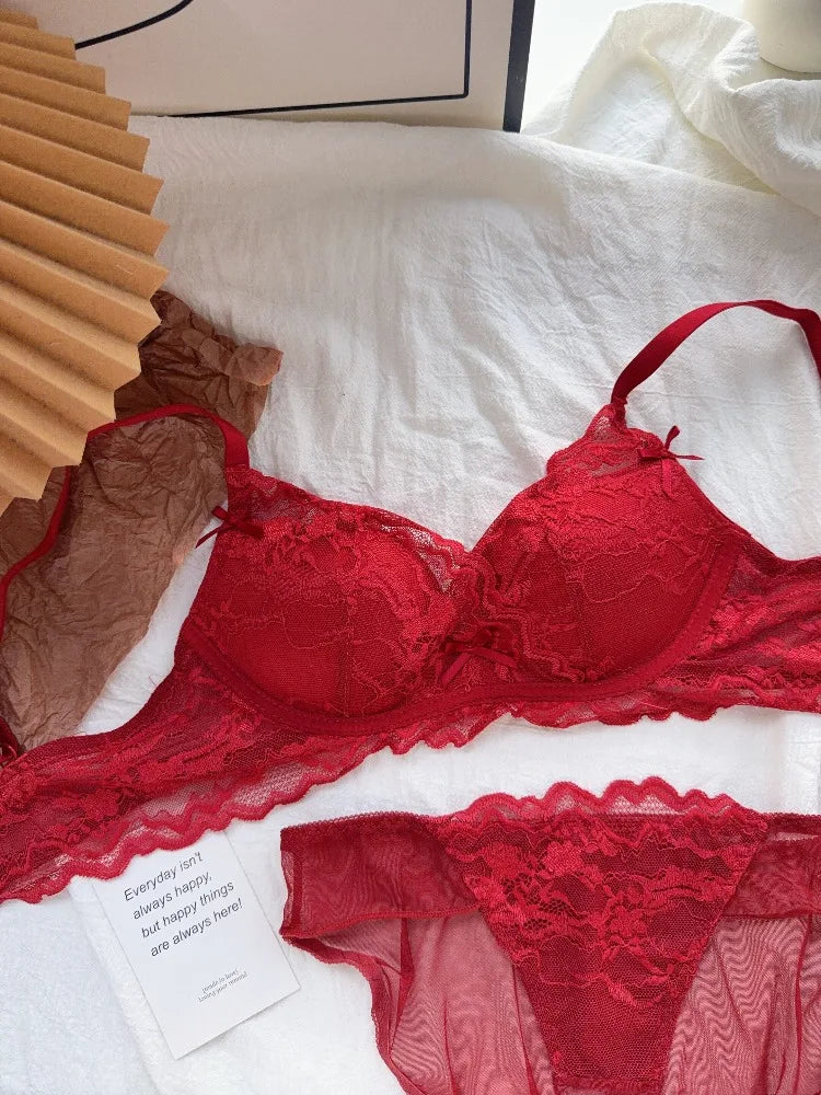 Cute Red Bra and Panty Set Women,Comfortable No Wire Push Up Lingerie,Sexy Bridal Wedding Lingerie Set,Girls Birthday Present