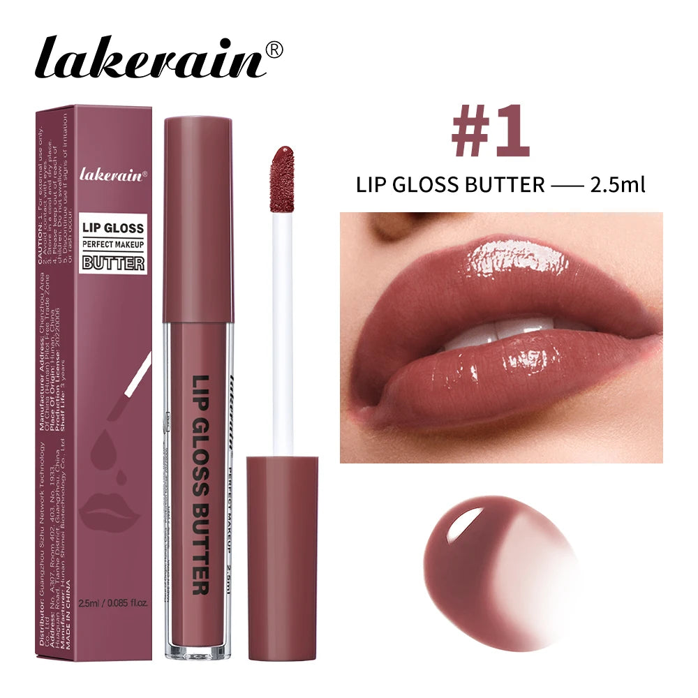 Lakerain Lip Gloss Butter  Long Lasting Non-stick  Beauty Waterproof Lip Stain Makeup Plumping Hydrating Lip Gloss Cosmetics