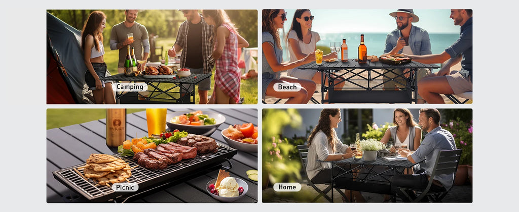 Folding Camping Table Portable Roll-up Table With Adjustable Height Large Storage Bag Carrying Bag For Outdoor&Indoor Picnic BBQ