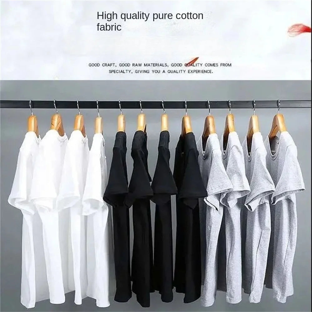 Summer Men T Shirt Cotton Tops Women Solid Color Blank Tshirts O-neck Round Collar Short-Sleeve Couple White Top Tees Clothing