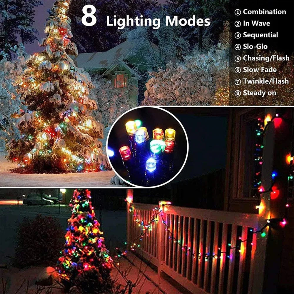 Solar Christmas Lights Solar String Lights Outdoor Waterproof Green Wire with 8 Modes Christmas Tree Lights Garden Lawn Decor