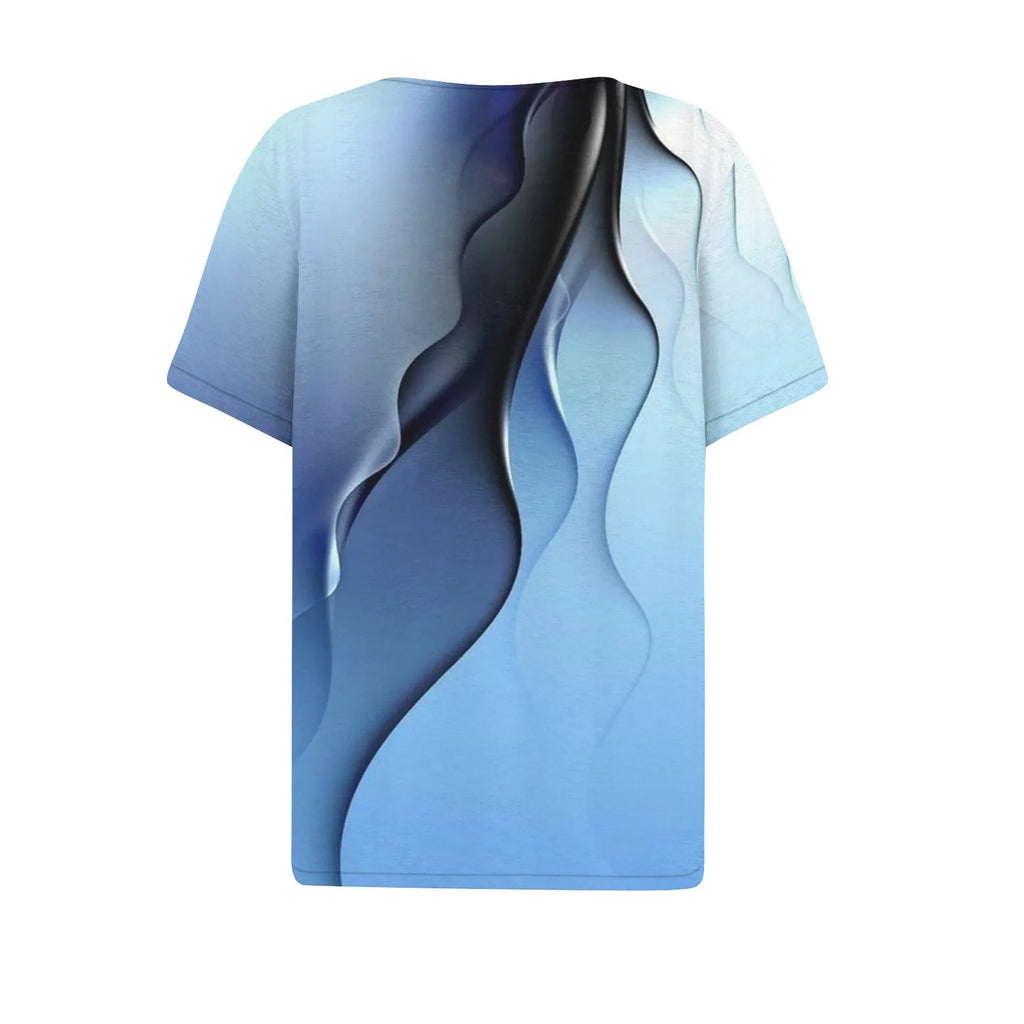 Summer Women T-Shirts 3D Fashion Print Gradient Harajuku T Shirt Oversized Tees for Ladies Clothing New Short Sleeve V-Neck Tops
