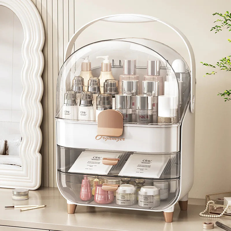 2026 Luxury Cosmetics Storage Box with High Quality and Large Capacity Dustproof Skincare Storage Display Stand Handheld