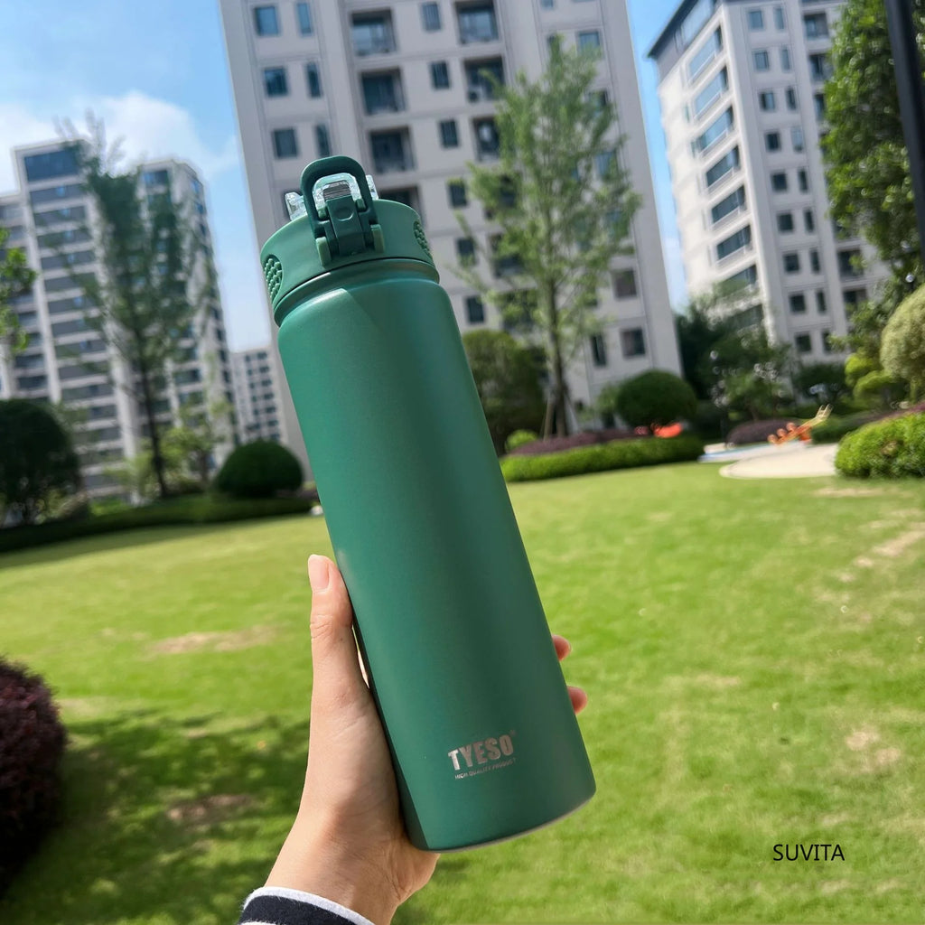 TYESO 600ML/750ML Thermos Water Bottle With Straw Stainless Steel Car Thermal Sports Cup Keeps Cold and Heat Thermal Travel Mug