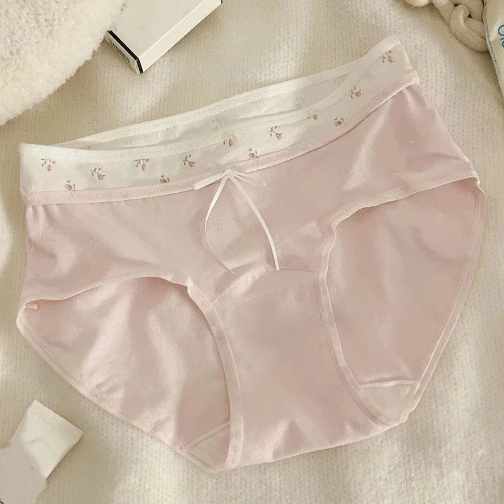 Lingerie Mid-waist Underwear for Women Large Size Bow Women's Sweet Panties Patchwork Underpants Cotton Briefs Summer
