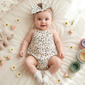 Summer Cute Baby Girls Bodysuits  Infants Printing Clothing Onesies with Headband Floral
