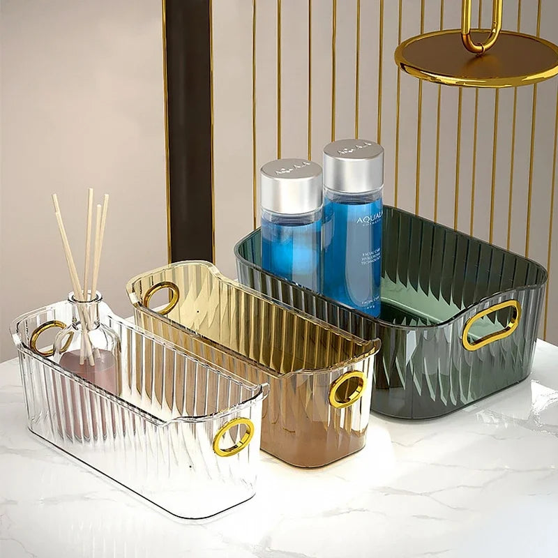 Cosmetics Box Desktop Storage Drawer Stackable Storage Box with Handle Makeup Organizers Basket Poatable Sundries Acrylic Rack