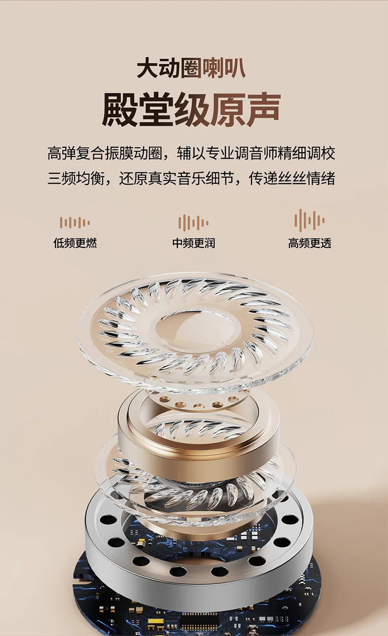 Bluetooth 5.4 vintage fashion wireless earphones, suitable for laptops, tablets, smartphones, and sports fitness, with LED displ