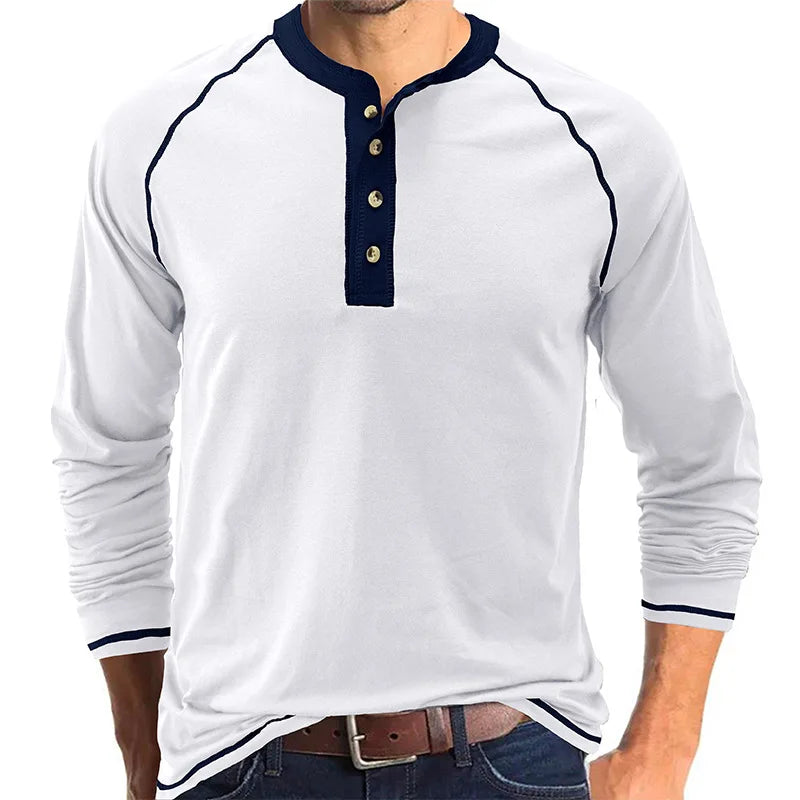 Summer  Autumn Men's American Heavy Cotton Henry Shirt  Long Sleeve Fitness Tough Guy T-Shirt Casual  T Shirt for Men Clothing