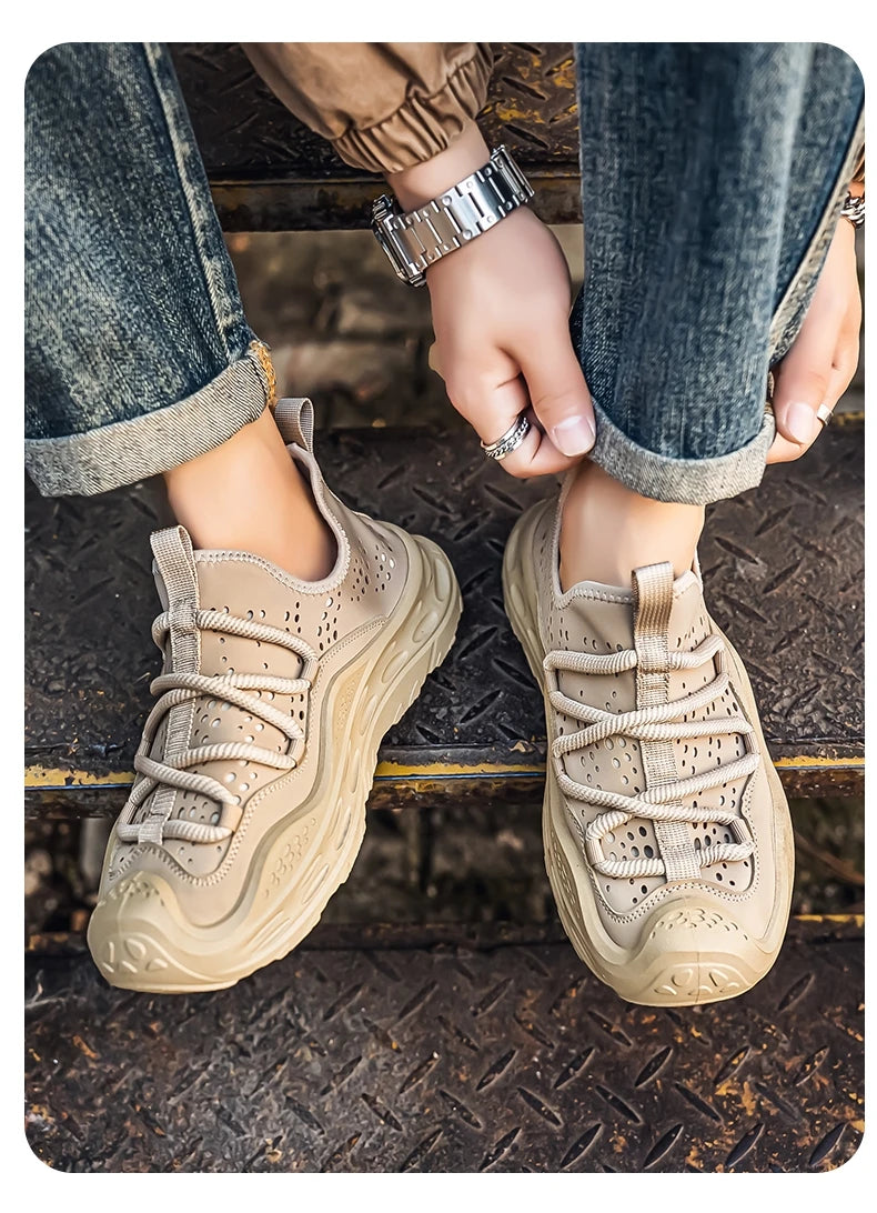 Spring Autumn New Mens Casual Shoes Fashion Anti Skid Wear Resistant Sports Sneakers Thick Sole Fashion Breathable Mesh Footwear