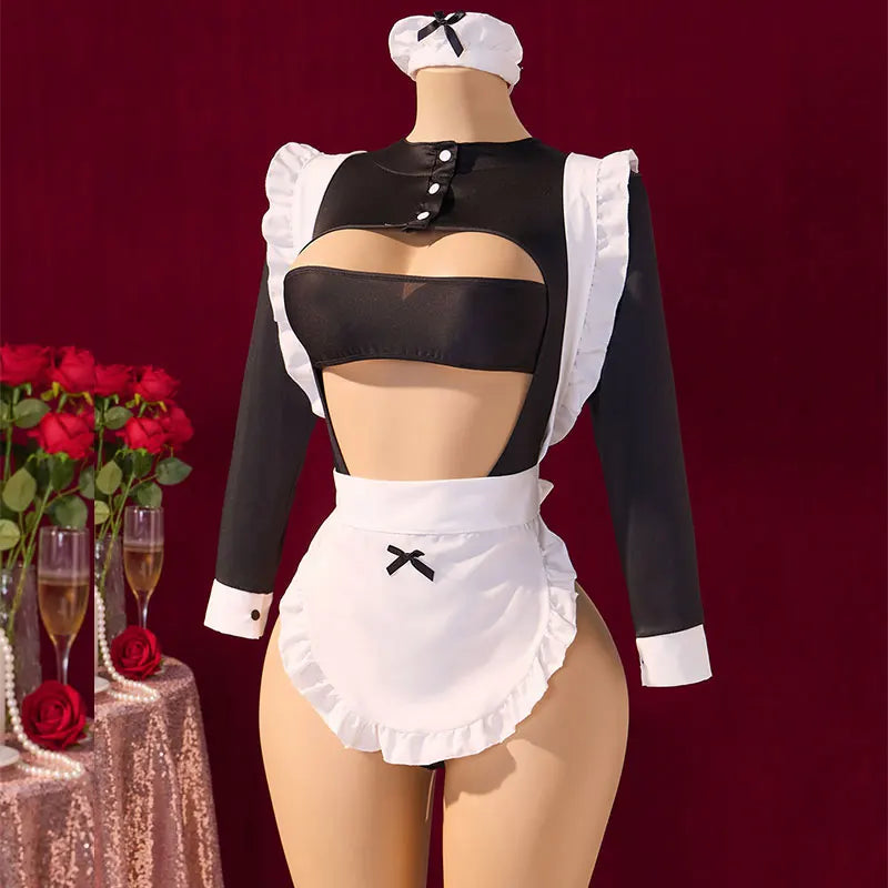 Role Play Bra And Panty Garter Underwear Set  Adult Uniform Suit Women's Lingerie Halter Mini Bras Thong Leg Ring + Apron Sets