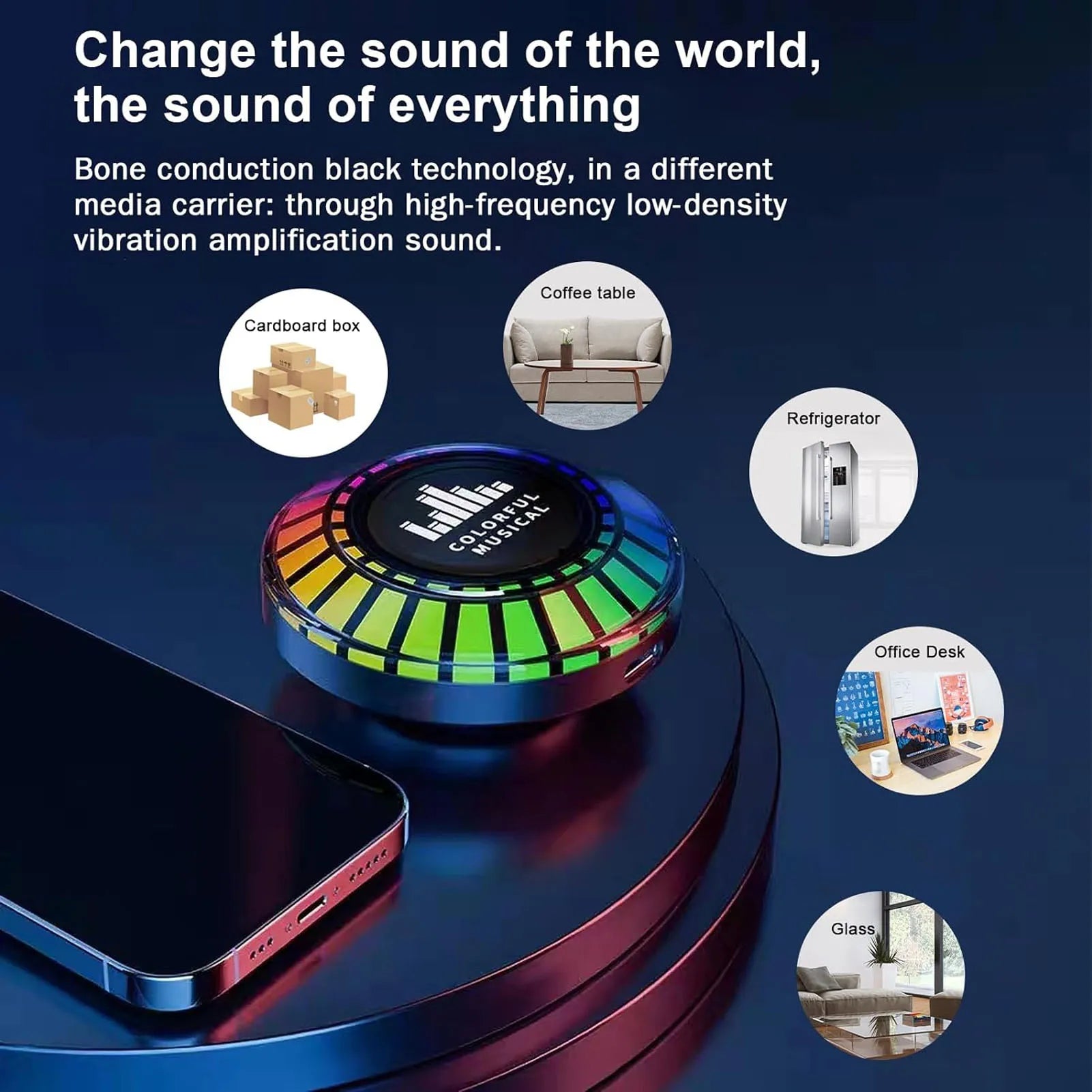Wireless Bluetooth 5.0 Speaker Bone Conduction Speaker Black USB Rechargeable Easy Pairing 400mAh RGB Rhythm Lights for Travel