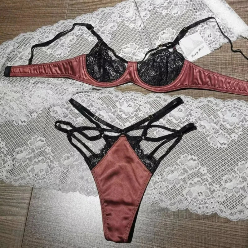 Ultra Thin Sexy Push Up Bra Set Lingerie See Through Satin Temptation Seductive Bra and Panty Set Underwear Bralette Lenceria