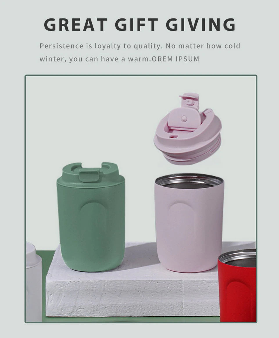 Insulated Water Bottle Thermal Coffee Travel Mug Tumbler Cup Stainless Steel Vacuum Insulated Thermos Flasks Leakproof Drinkware