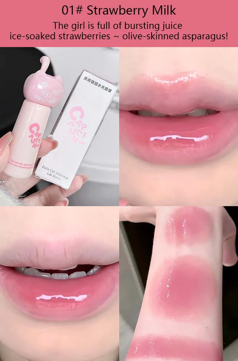 Cute Cat Lip Gloss - Moisturizing Smooth and Long-lasting Lip Glaze - 4 Shades Easy to Apply Lip Stain for Beginners