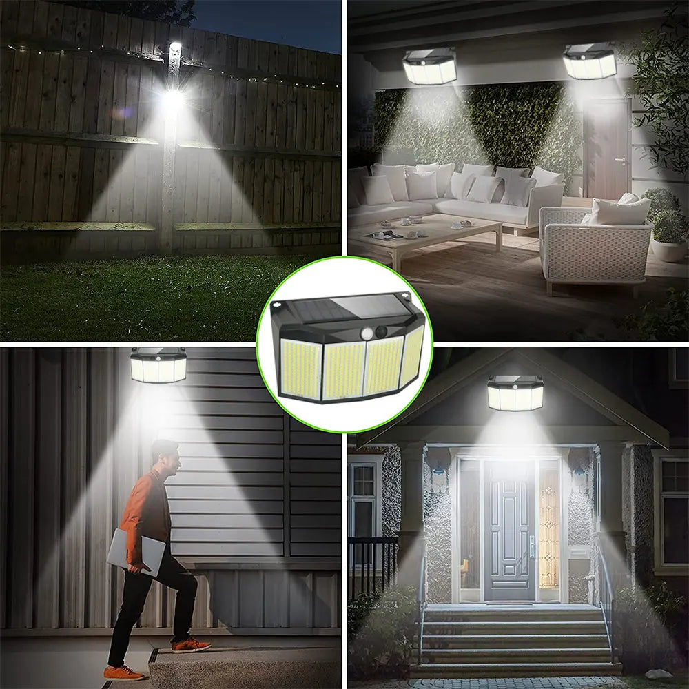 Solar Outdoor Lights 576 LED Motion Sensor Light 3 Working Modes Solar Powered Security Patio Lights for Garage Christmas Decor