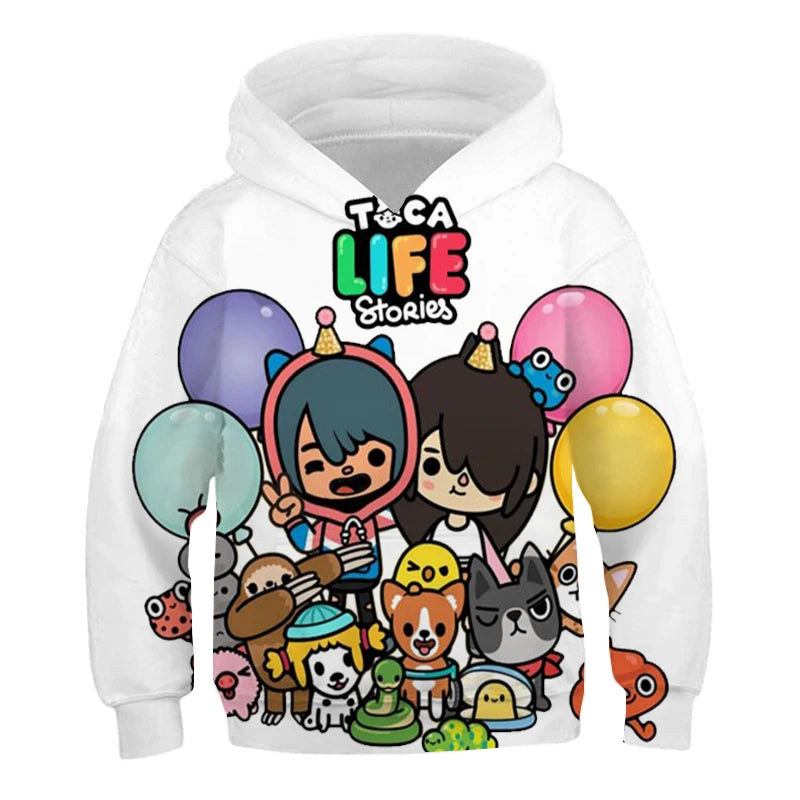 Hoodies 3D Print Game Toca Life World Toca Boca Virtual Toy Creator Sweatshirts Boy Girl Hooded Sweatshirts Kids Oversize Hoodie