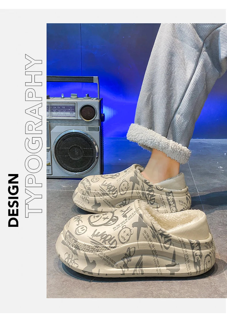 Men's Slippers Shoes for Men Unisex Warm Non-Slip Wear-resistant Thick Bottom Waterproof Add Cotton Heel Covering Fashion New