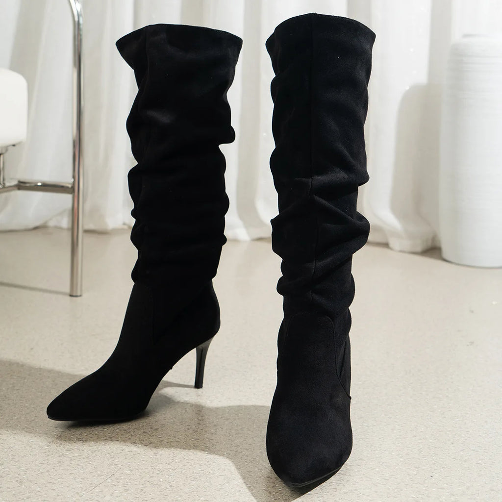 Shoes for Women Elegant Heeled Footwear Long New High Heels Autumn Winter Knee Suede Solid Color Pointed Toe Ladies Botas Mujer