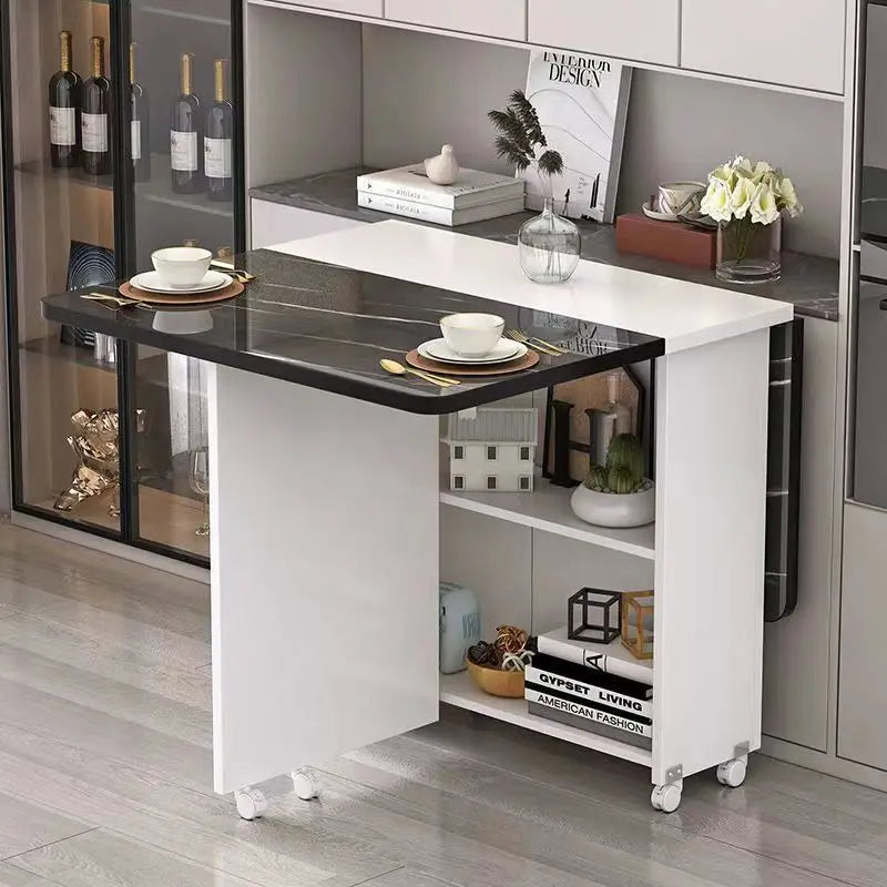 Folding dining table household small apartment movable pulley retractable rectangular simple multi-functional eating table
