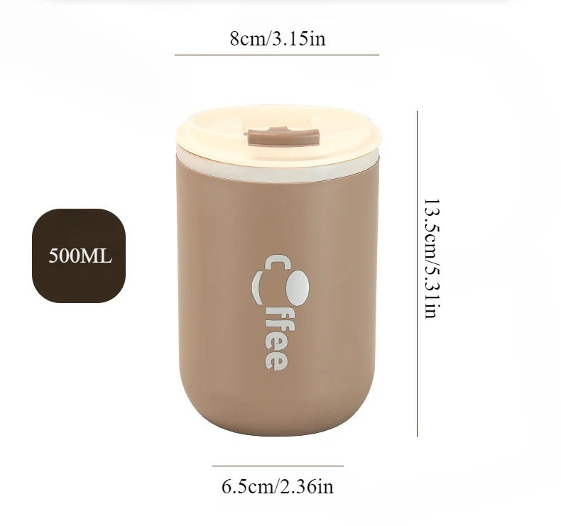 500ml Double Wall Stainless Steel Thermos Cups with Straw Insulated Thermal Mug Vacuum Flasks Coffee Travel Drinks Water Bottle