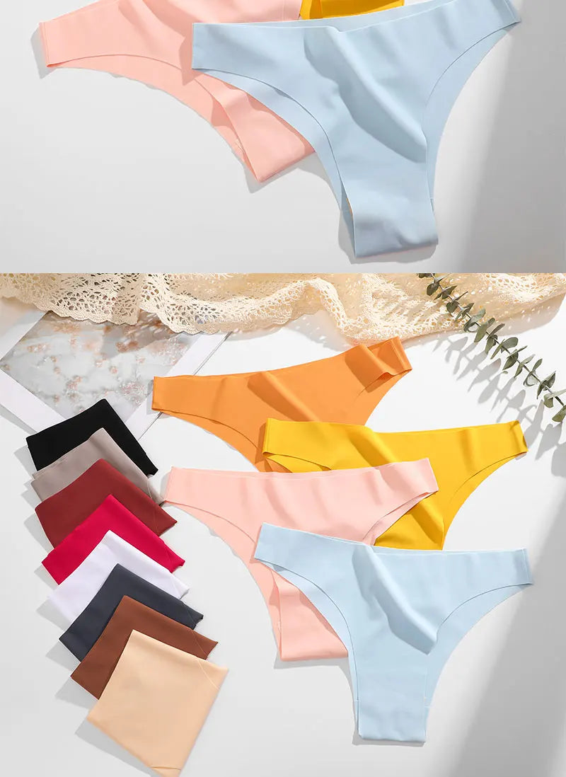 6Pcs/Set Low Waist Panties Plus Size Seamless Ice Silk Panty Sexy Girl Underwear Cotton Crotch Briefs Breathable Brazilian Pants