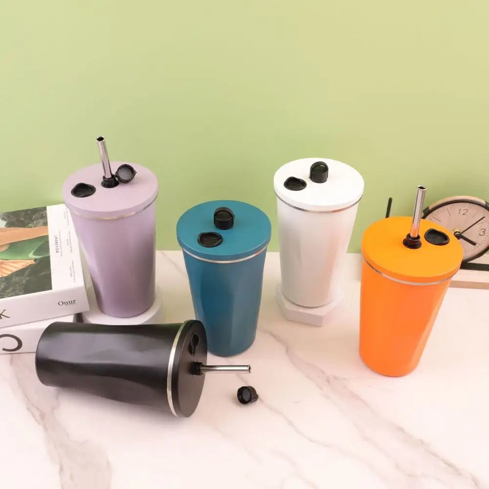 Creative Travel Insulated Tumbler Vacuum Insulated with Straw Stainless Steel Thermal Mug Leak Proof 600ML Fashion Thermos Cup