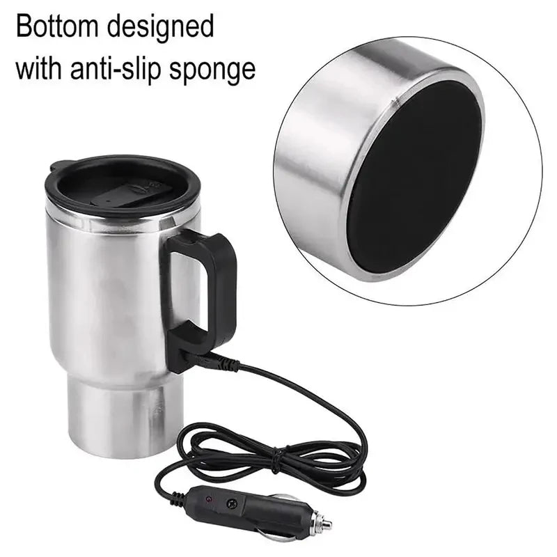 Car Electric Heating Cup 12V Stainless Steel Thermos 450ml USB Heated Mug For Outdoor Travel Camping Coffee Tea Warm Accssories