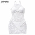Lingerie Women Lace Rose Hollowed-out Nightgown Transparent Bodycon Dress
